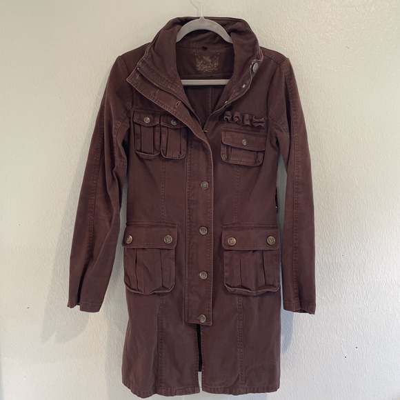 BB Dakota Jackets & Blazers - BB Dakota Utility Cargo Trench Jacket Coat Full Zip Brown M Y2K aso Bella‎ swan